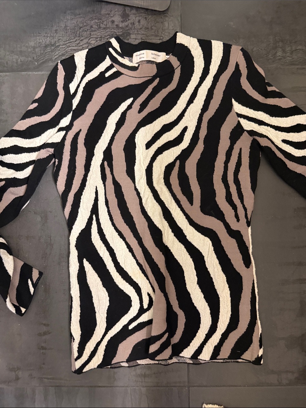 Proenza Schouler Black, Cream & Taupe Zebra-Print Crewneck Sweater